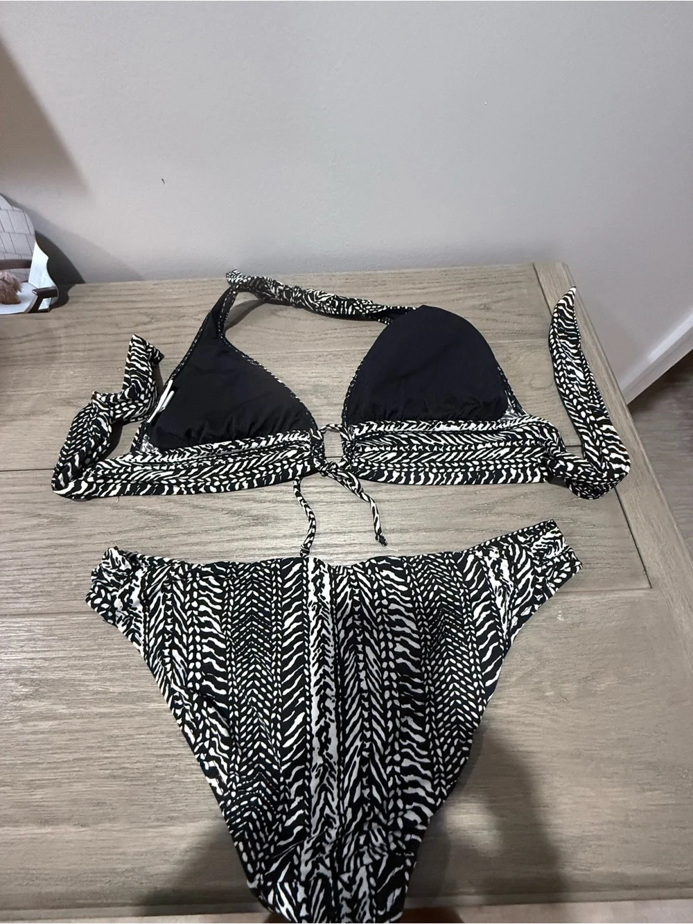 Robin Piccone Black and White Halter Tie-Front Bikini Set